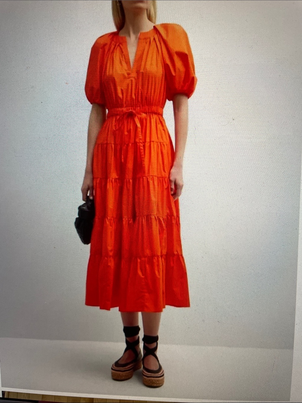 Ulla Johnson orange puff sleeved tiered midi dress sz 6 - Picture 4 of 9